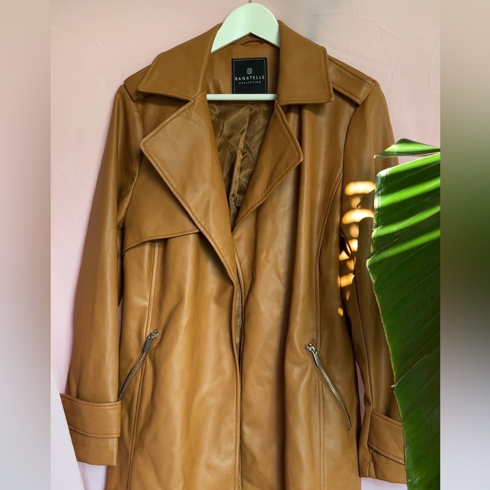 Faux Brown Leather Peacoat